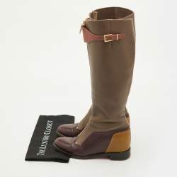 Pre Owned Christian Louboutin Size 38 Multicolor Leather Front Zip Knee Length Riding Boots