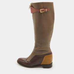 Pre Owned Christian Louboutin Size 38 Multicolor Leather Front Zip Knee Length Riding Boots