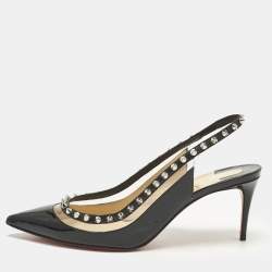 مملوكة مسبقًا Christian Louboutin Brigadine Size 38.5 Black Patent Leather and PVC Slingback Pumps