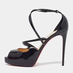 مملوكة مسبقًا Christian Louboutin Size 38 Black Patent Leather Ankle Strap Sandals