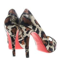 مملوكة مسبقًا Christian Louboutin Leopard Print Sequin Paillettes Very Prive Peep Toe Pumps Size 38.5
