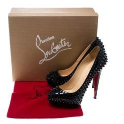 Pre Owned Christian Louboutin Black Patent Leather Alti Spikes Platform Pumps Size 37.5