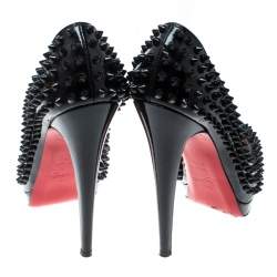 Pre Owned Christian Louboutin Black Patent Leather Alti Spikes Platform Pumps Size 37.5