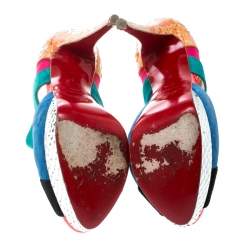 Christian Louboutin Multicolor Suede and Python Leather Pitou Cut Out Platform Pumps Size 37.5