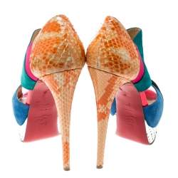 Christian Louboutin Multicolor Suede and Python Leather Pitou Cut Out Platform Pumps Size 37.5