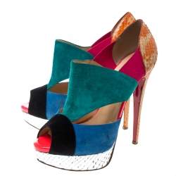 Christian Louboutin Multicolor Suede and Python Leather Pitou Cut Out Platform Pumps Size 37.5