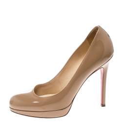 Pre Owned Christian Louboutin Beige Patent Leather Neofilo Platform Pumps Size 37
