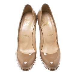 Pre Owned Christian Louboutin Beige Patent Leather Neofilo Platform Pumps Size 37