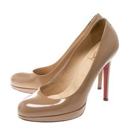 Pre Owned Christian Louboutin Beige Patent Leather Neofilo Platform Pumps Size 37