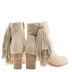 Pre Owned Christian Louboutin Beige Suede Jimmy Netta Tassel Detail Block Heel Ankle Boots Size 37.5