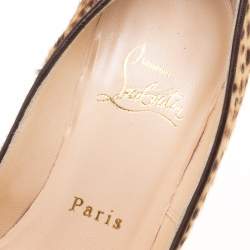 Pre Owned حذاء كعب عالي كريستيان لوبوتان نعل سميك دفوديل شعر عجل طباعة فهد بيج مقاس 36.5