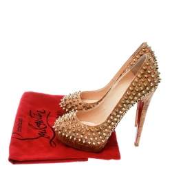 Pre Owned Christian Louboutin Beige Cork Alti Spike Platform Pumps Size 36.5