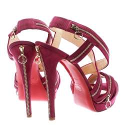 Pre Owned Christian Louboutin Pink Suede Rodita Zipper Detail Platform Sandals Size 39 