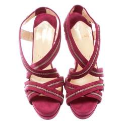 Pre Owned Christian Louboutin Pink Suede Rodita Zipper Detail Platform Sandals Size 39 