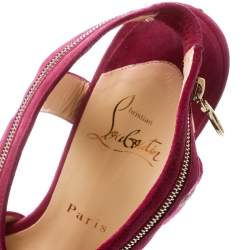 Pre Owned Christian Louboutin Pink Suede Rodita Zipper Detail Platform Sandals Size 39 