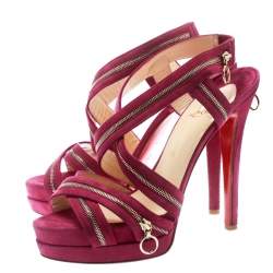 Pre Owned Christian Louboutin Pink Suede Rodita Zipper Detail Platform Sandals Size 39 