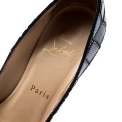 Christian Louboutin Grey Mirror Leather/Satin Mosaic 'Sobek 140' Peep Toe Platform Pumps Size 36.5
