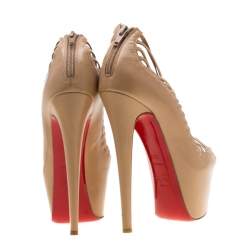 Pre Owned Christian Louboutin Beige Leather Zoulou Platform Peep Toe Cage Sandals Size 36.5