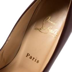 Pre Owned Christian Louboutin Brown Leather Peep toe  Platform Pumps Size 38.5