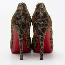 Pre Owned Christian Louboutint Gold/Silver Leopard Glitter Canvas Very Prive Lamé Peep Toe Pumps Size 37