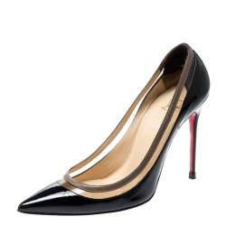Pre Owned Christian Louboutin Black Patent Leather and PVC Paulina Pointed Toe Pumps Size 39.5
