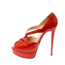 مملوكة مسبقًا Christian Louboutin Orange Leather Platform Sandals Size 38.5
