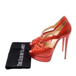 مملوكة  مسبقًا Christian Louboutin Orange Leather Platform Sandals Size 38.5