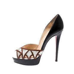 Christian Louboutin Python Trim And Leather Cut Out Peep Toe Pumps Size 40