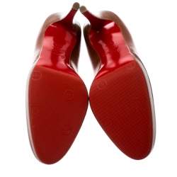 مملوكة مسبقًا حذاء كعب عالي كريستيان لوبوتان نعل سميك جلد بني مقاس 36.5