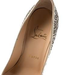 Pre Owned Christian Louboutin Beige Laser Cut Patent Leather And Glitter So Pretty Pointed Toe Pumps Size 36