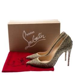 Pre Owned Christian Louboutin Beige Laser Cut Patent Leather And Glitter So Pretty Pointed Toe Pumps Size 36