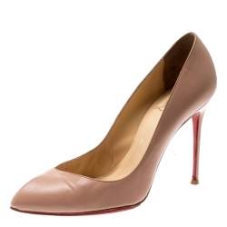 Pre Owned Christian Louboutin Beige Leather Corneille Pointed Toe Pumps Size 38
