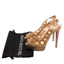 Pre Owned Christian Louboutin Beige Patent Leather Ginza Platform Slingback Sandals Size 38.5