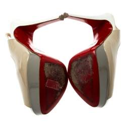 Pre Owned Christian Louboutin Tricolor Patent Leather Private Number Peep Toe Slingback Sandals Size 35.5
