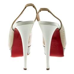 Pre Owned Christian Louboutin Tricolor Patent Leather Private Number Peep Toe Slingback Sandals Size 35.5