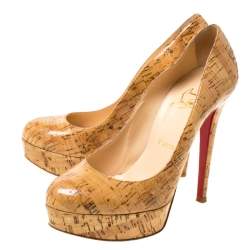 Christian Louboutin Beige Cork Bianca Platform Pumps Size 37