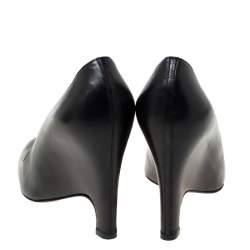 Pre Owned Christian Louboutin Black Leather Wedge Pumps Size 38