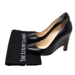 Pre Owned Christian Louboutin Black Leather Wedge Pumps Size 38