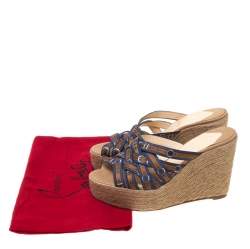 Pre Owned صندل كريستيان لوبوتان مطبوع نقشة إبزيم ثنائي اللون سيور كعب روكي اسبادريل نعل سميك ساتان مقاس 37