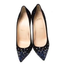 Christian Louboutin Black Suede Crystal Star Embellished Gravitanita Pointed Toe Pumps Size 37.5