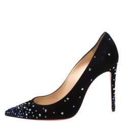 Christian Louboutin Black Suede Crystal Star Embellished Gravitanita Pointed Toe Pumps Size 37.5