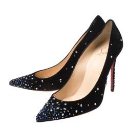 Christian Louboutin Black Suede Crystal Star Embellished Gravitanita Pointed Toe Pumps Size 37.5