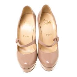مملوكة مسبقًا Christian Louboutin Beige Leather Relika Platform Mary Jane Pumps Size 37