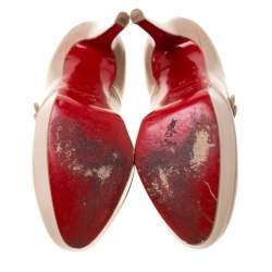 مملوكة مسبقًا Christian Louboutin Beige Leather Relika Platform Mary Jane Pumps Size 37