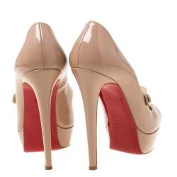 مملوكة مسبقًا Christian Louboutin Beige Leather Relika Platform Mary Jane Pumps Size 37