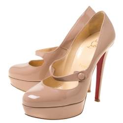 مملوكة مسبقًا Christian Louboutin Beige Leather Relika Platform Mary Jane Pumps Size 37