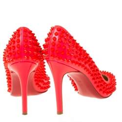 Christian Louboutin Neon Pink Patent Leather Pigalle Spikes Pumps Size 35.5