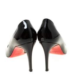 Pre Owned Christian Louboutin Black Patent Leather Flo Peep Toe Pumps Size 38