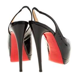 مملوكة مسبقًا Christian Louboutin Black Patent Leather Palais Royal Peep Toe Platform Slingback Sandals Size 38.5