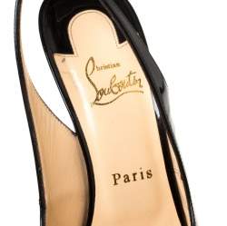 مملوكة مسبقًا Christian Louboutin Black Patent Leather Palais Royal Peep Toe Platform Slingback Sandals Size 38.5